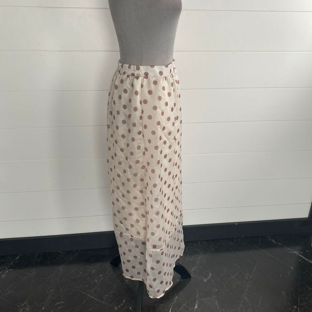 Melloday Polka Dot Midi Skirt Cream Brown Size X-Large with Pockets - Picture 6 of 12